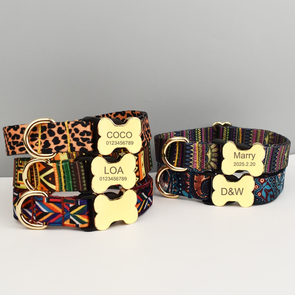 Ethnic Style Printed Pet Collar and Leash
