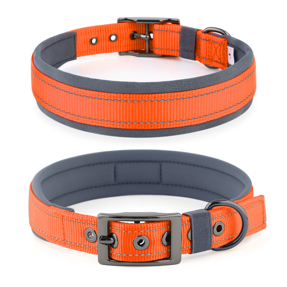 Reflective Dog Collar For Medium Dogs, Adjustable Wide Soft Comfortable Breathable Neoprene Padded Nylon Collar With Heavy Duty Metal Buckle