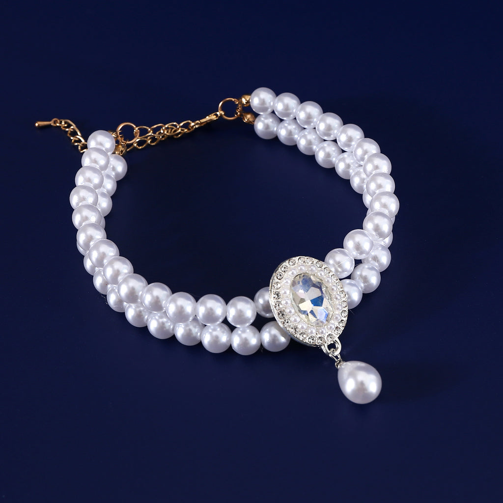 Double-Layer Pearl Pet Necklace Maltese Puppy Luxurious Color Gem Pendant Princess Collar