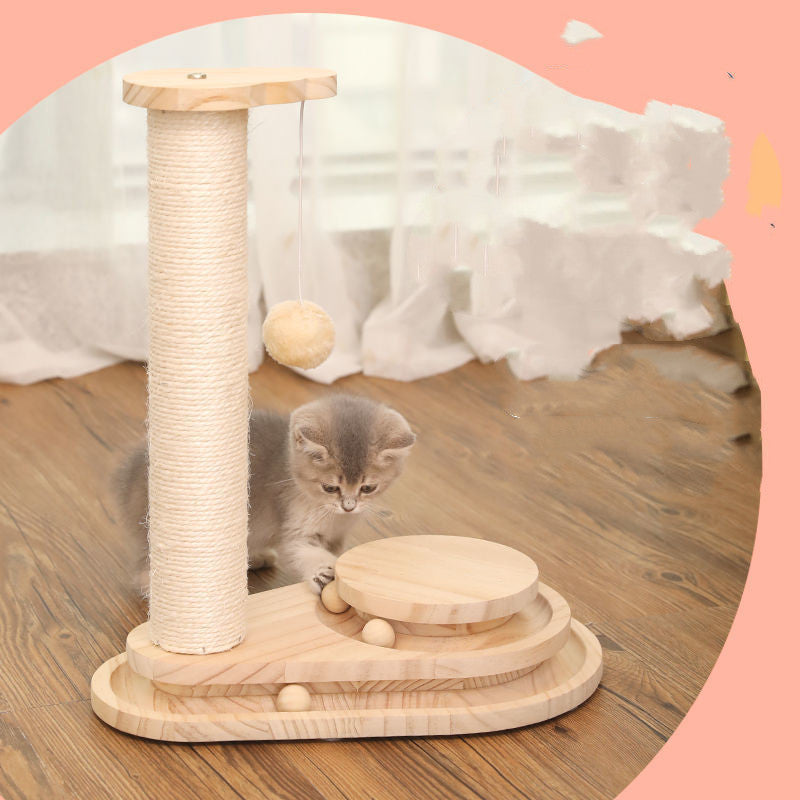 Sisal Toy Self-Healing Grab Column Solid Wood Three-Layer Turntable