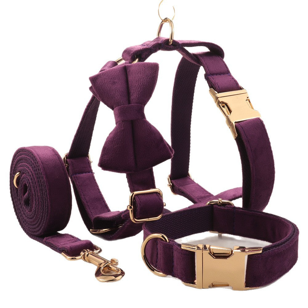 Velvet Pet Dog Collar And Harness Set