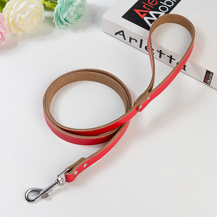 Leather Solid Color Dog Chain Leash