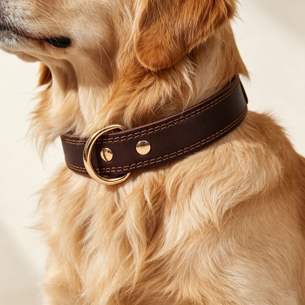 Full-Grain Leather Pet Collar With Double D-Rings