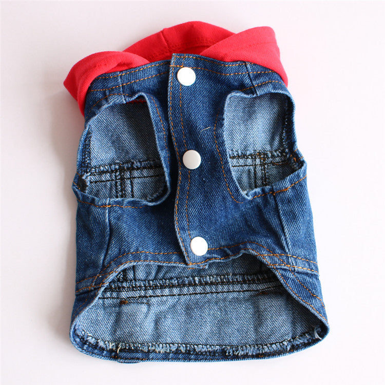 Knitted Hood Denim Pet Outfit