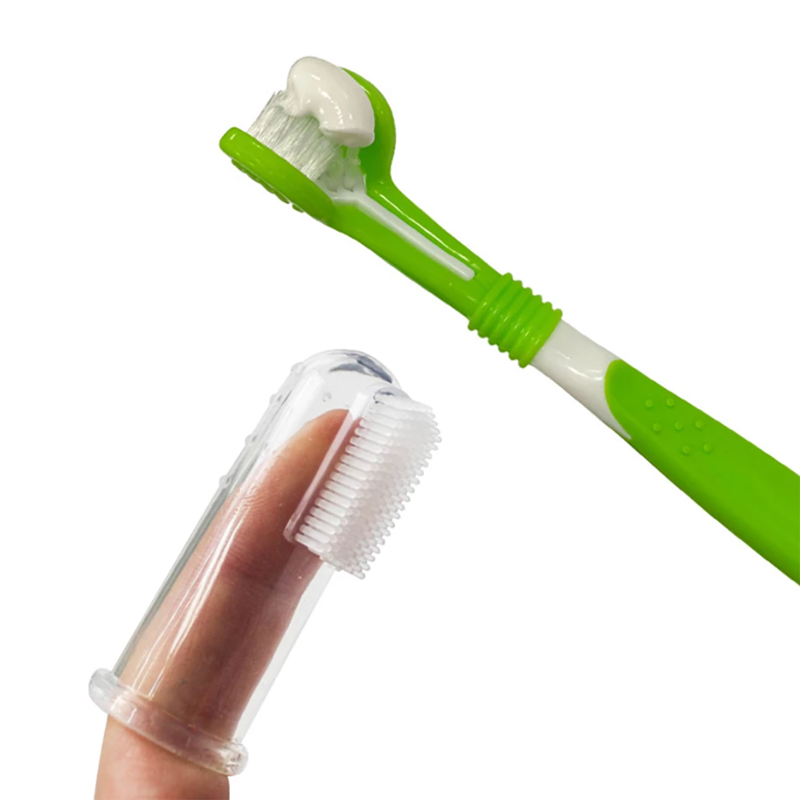 Pet Three-Head Toothbrush and Finger Brush Set