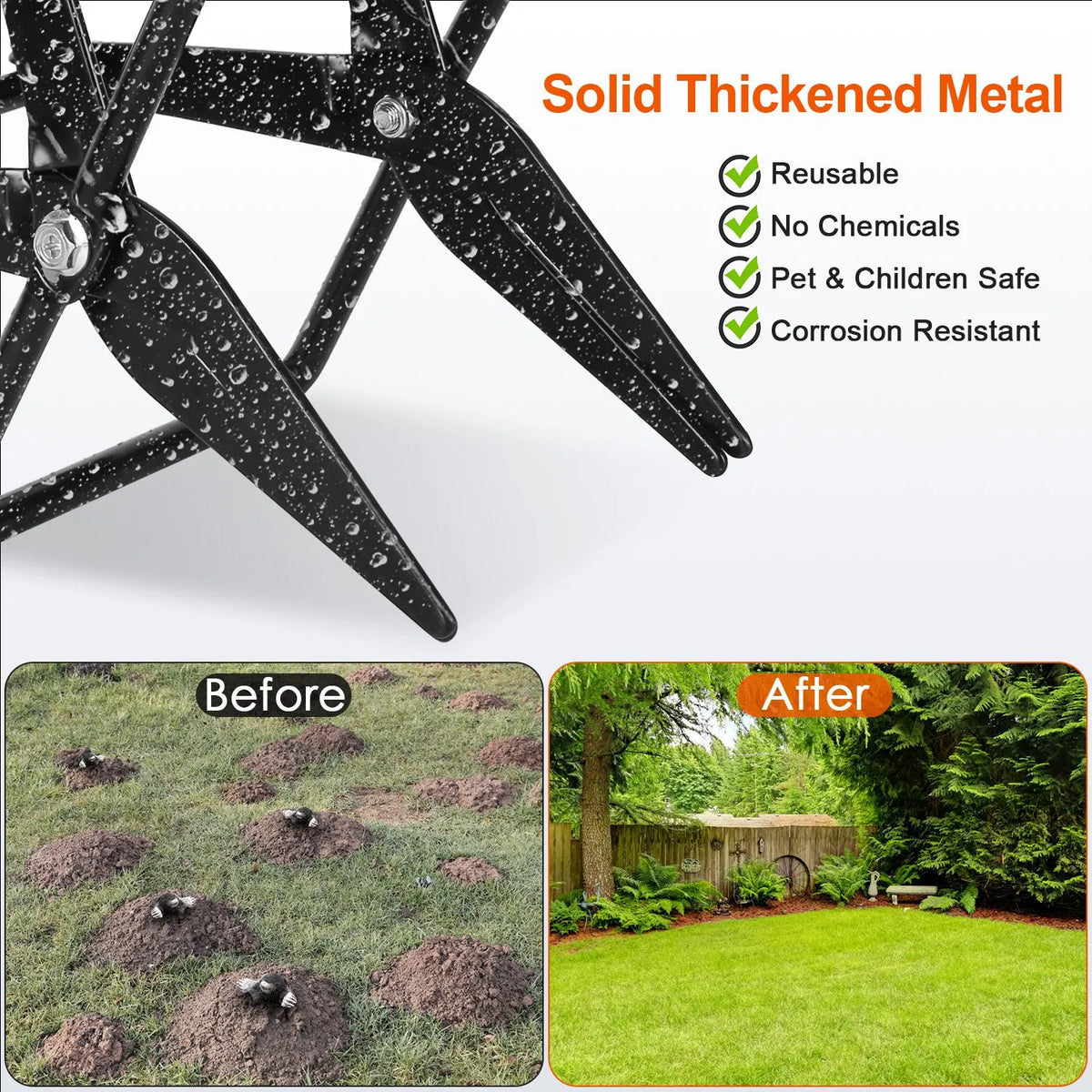 Powerful Mole Snap Trap - Thickened Waterproof Metal, Easy Foot-Step Setup, Humane Instant Kill, Safe For Lawn & Pets