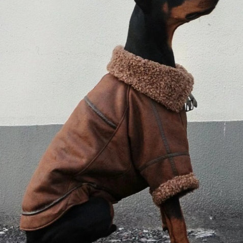 Winter Velvet-Lined Leather Big Dog Coat