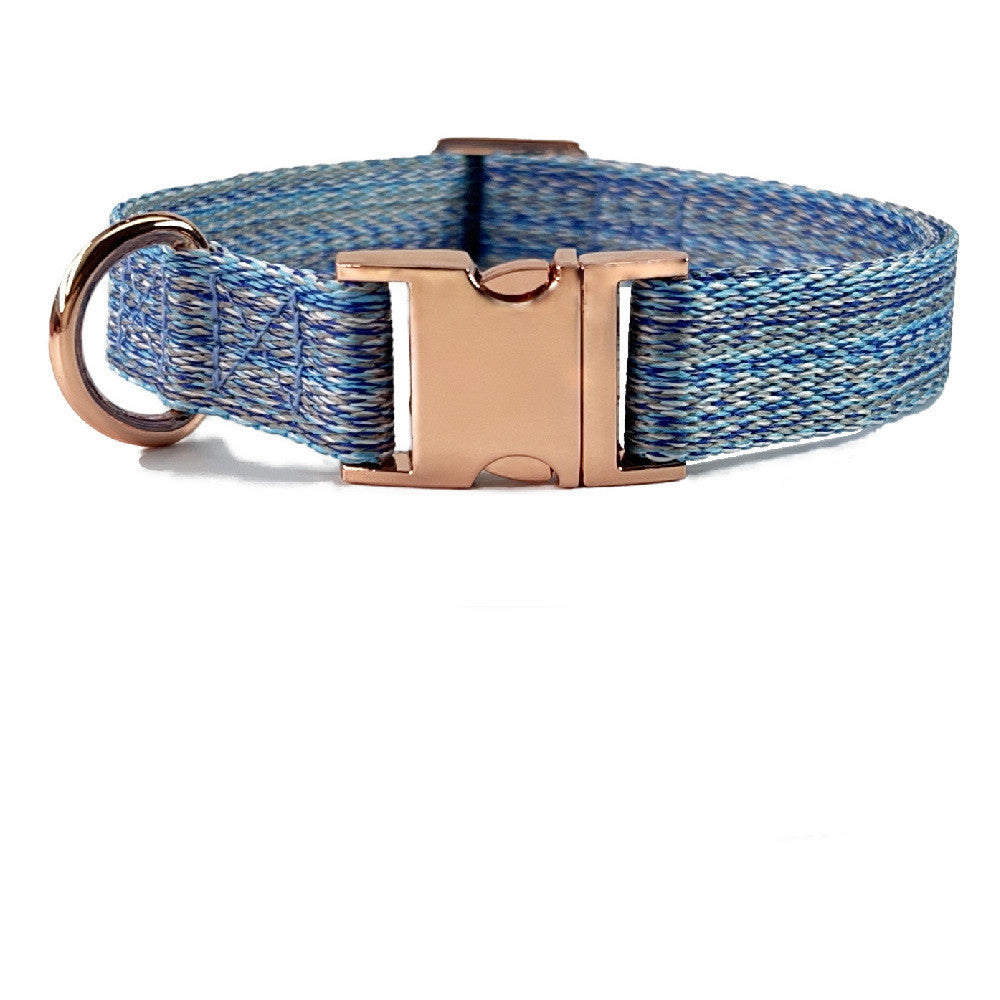 Faux Linen Metal Buckle Collar And Leash