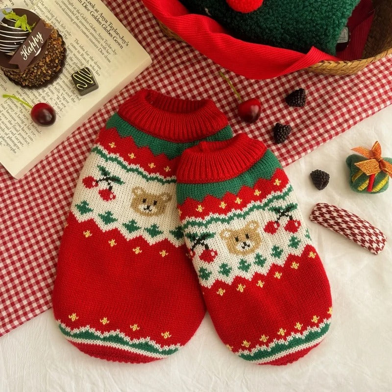 Warm Christmas Cherry Dog Sweater