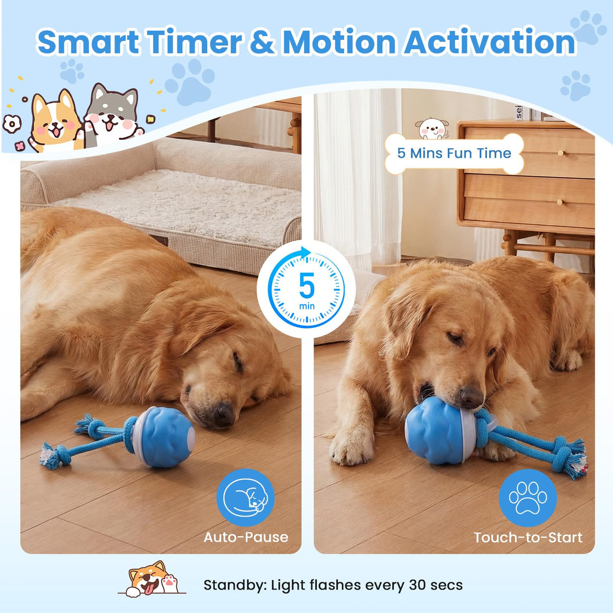 Motion-Activated Interactive Dog Ball With Three Modes