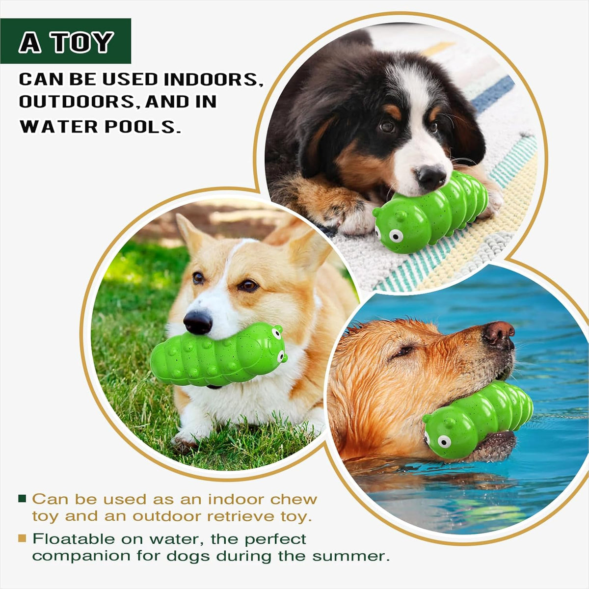 Dog Chew Toy, Tpr Squeaky Bite Resistant Bug Shaped Interactive Training Indoor Outdoor Green Large Dogs All Breed Sizes