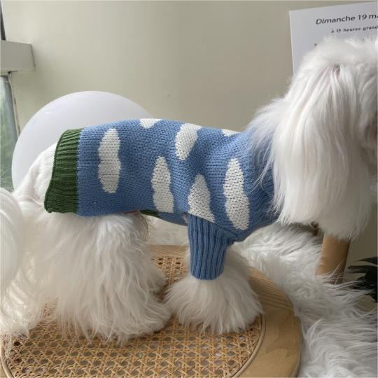 Jacquard Dog Sweater In Blue And White
