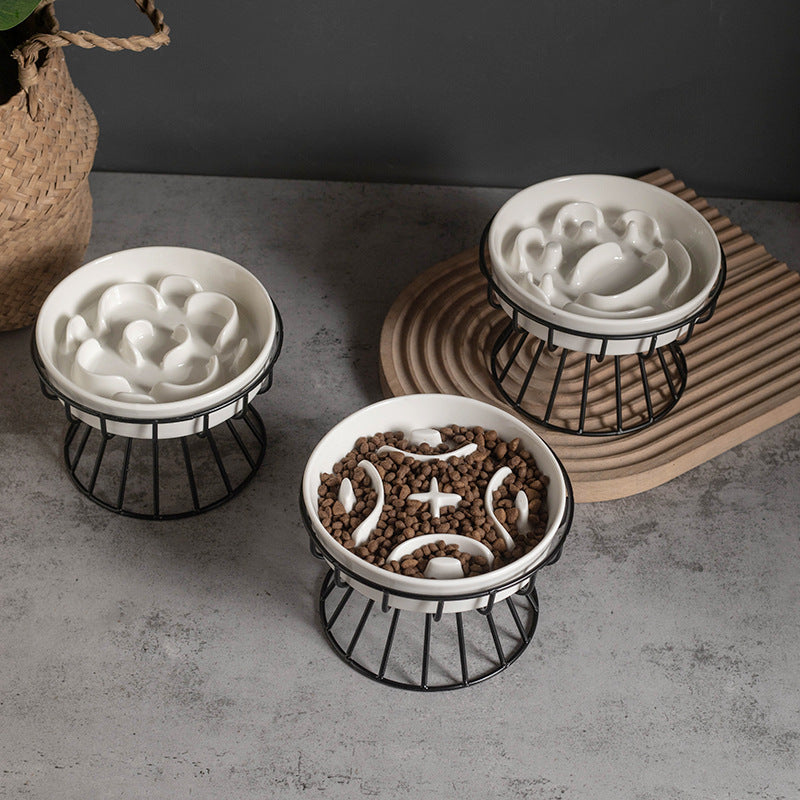 Ceramic Slow-Feeding Bowl With Cervical Spine Protection Stand For Dogs