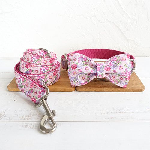 Metal Buckle Dog Collar Leash Bow Tie