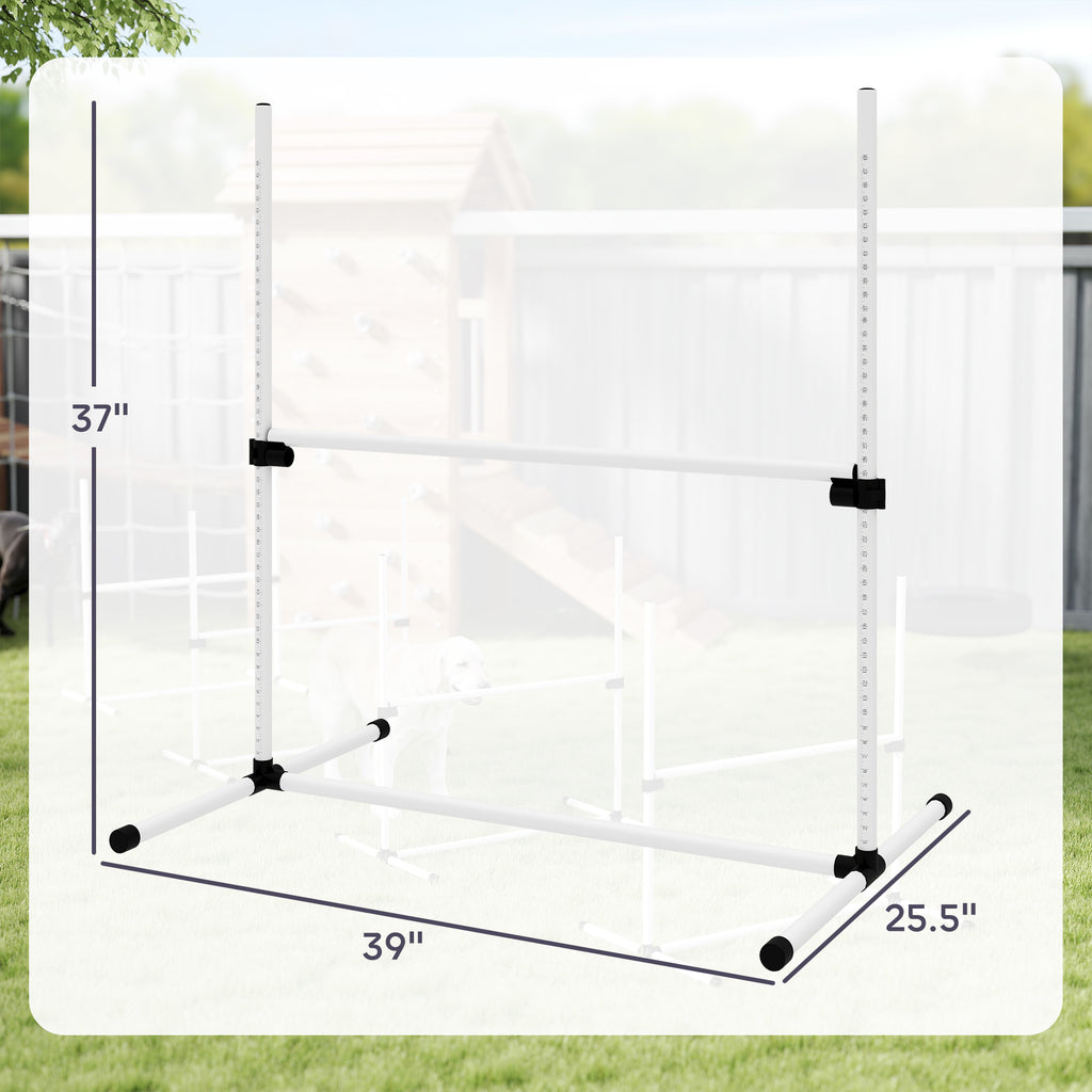 4 Piece Dog Agility Training Equipment For Dog Agility Course With Adjustable Height Jump Bars, Included Carry Bag, & Displacing Top Bar, Wh