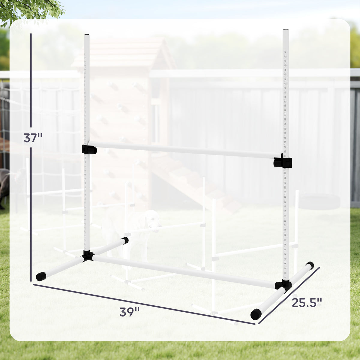 4 Piece Dog Agility Training Equipment For Dog Agility Course With Adjustable Height Jump Bars, Included Carry Bag, & Displacing Top Bar, Wh