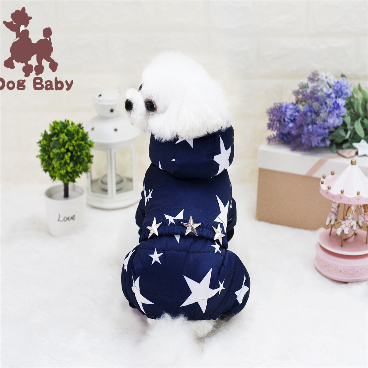 Pet Dog Clothes Poodle Clothing Autumn And Winter Thickened Starry Four-Leg Cotton-Padded Clothes
