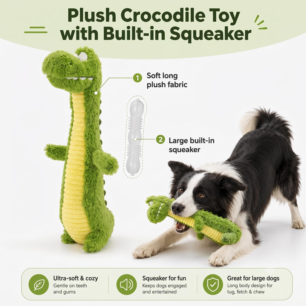 Squeaky Dog Plush Chew Toy, Interactive Tug Squeaky Toy For Chewers, Medium & Large Dogs & Fetch Play, Stuffed Long-Neck Toy With Soft Plush