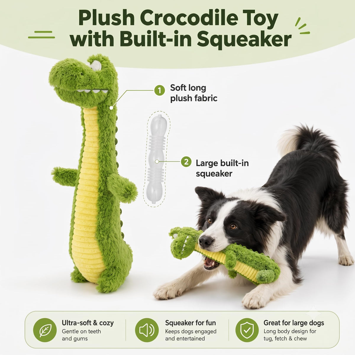 Squeaky Dog Plush Chew Toy, Interactive Tug Squeaky Toy For Chewers, Medium & Large Dogs & Fetch Play, Stuffed Long-Neck Toy With Soft Plush