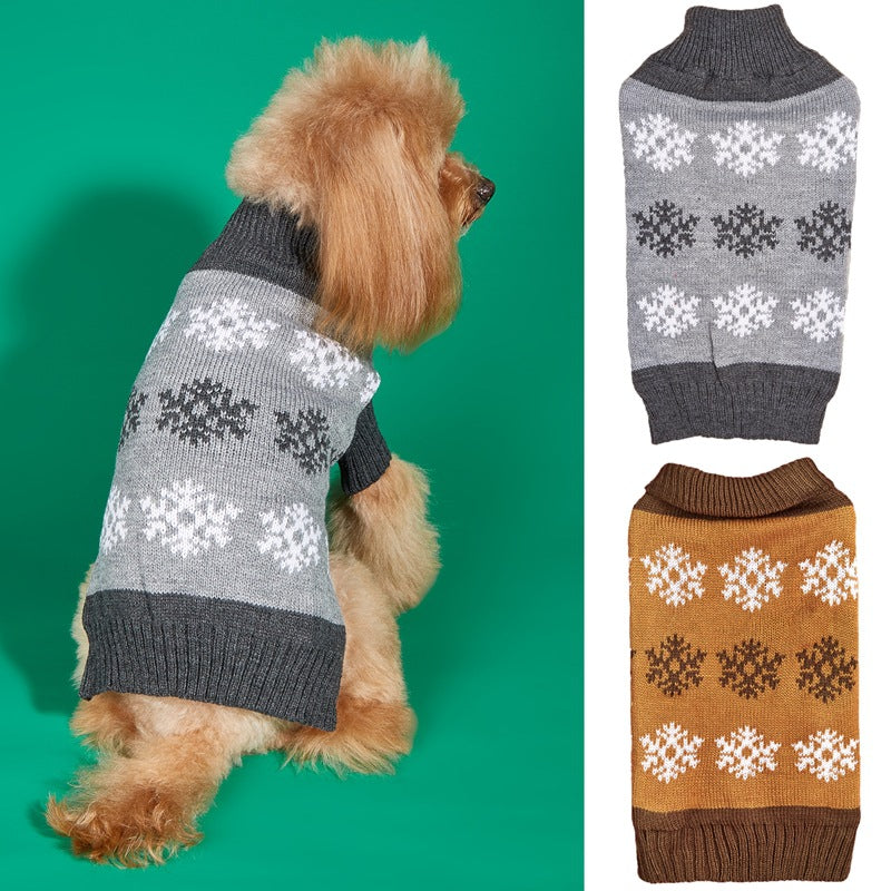 Brown Gray Snowflake Christmas Dog Sweater