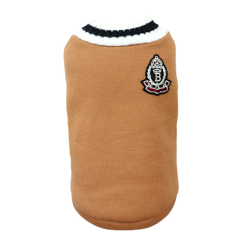 Knitted Dog Sweater V-Collar Preppy Style Fashion Pet Clothes