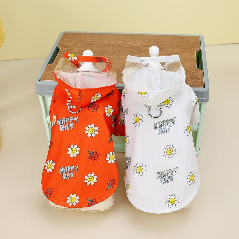 Transparent Two-Foot Dog Raincoat With Pull Ring