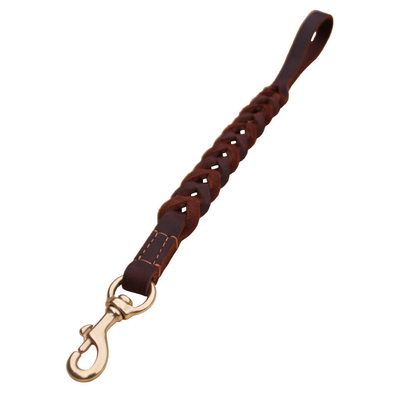 Short Dog Leash Braided Real Leather One Step Traction Belt Explosion-Proof Pet Walking Training Leads For Medium Large Big Dogs