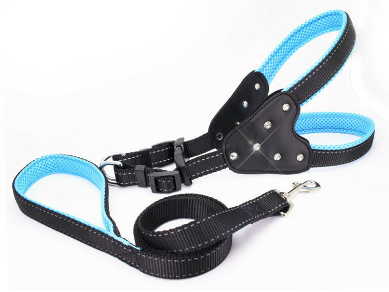 Comfortable Mesh Fabric Shiny Rhinestone Pet Hand Holding Rope Reflective Dog Breast Strap Vest Style