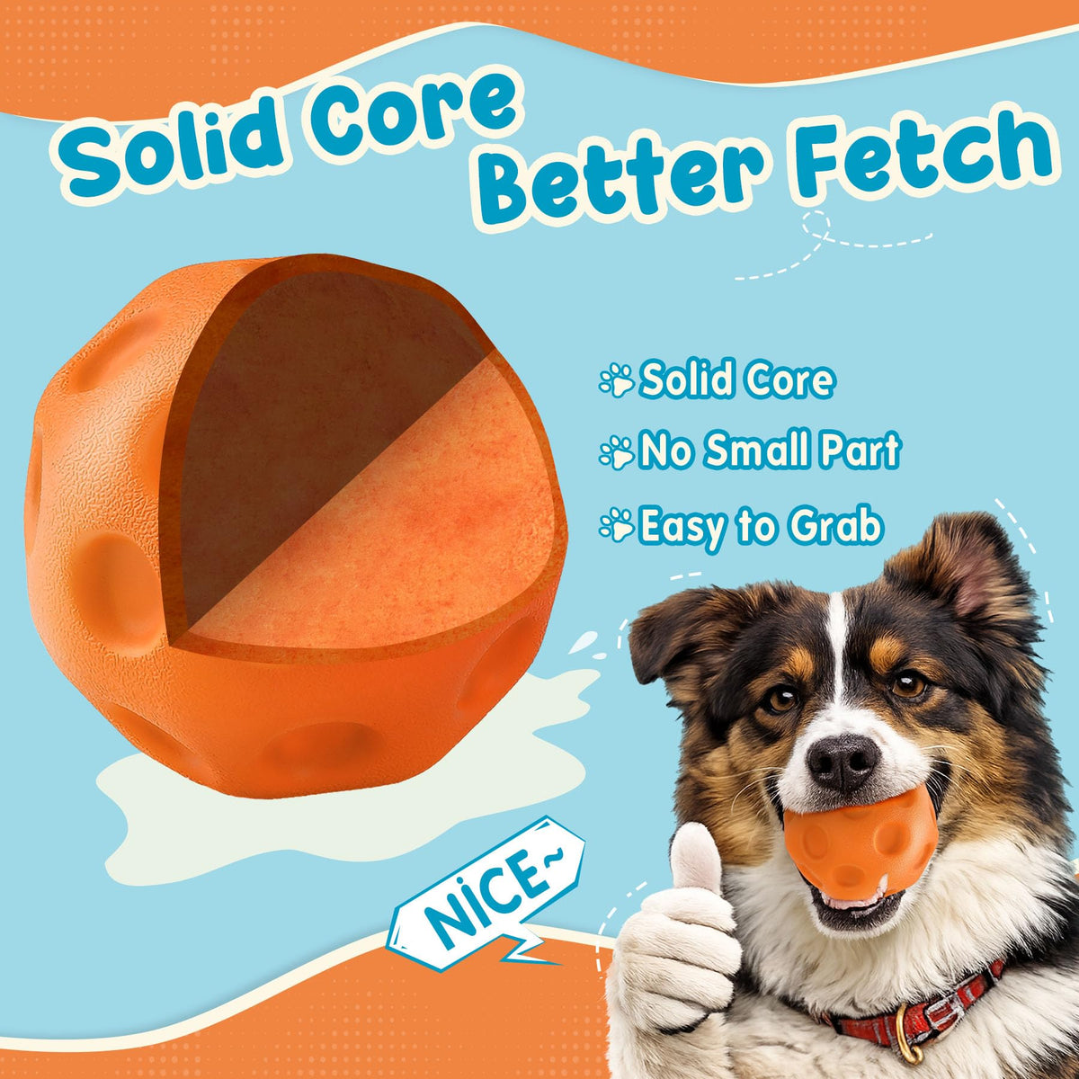 3 Pack Dog Balls For Medium & Large Dogs - High Bounce & Floating Fetch Balls, Interactive Outdoor Toys With Easy-Pickup Grooves, Bright Ora