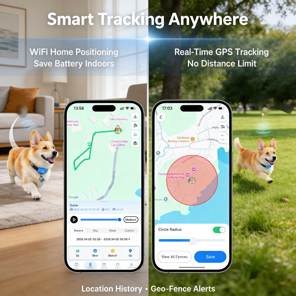Dog Gps Tracker Real Time, Anti-Lost Pet Tracker With Geofence, Flash Light And Sound Alarm, Unlimited Distance Tracking, Fits Most Pet Coll