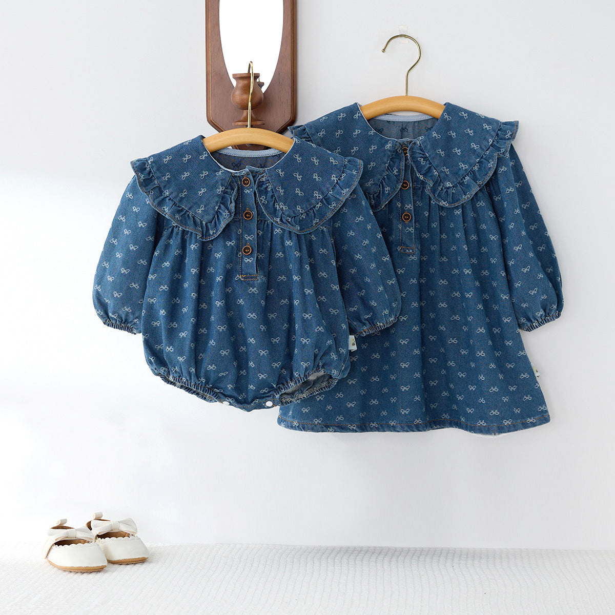 Toddler Girls Denim Crawling Romper And One-Piece Dress