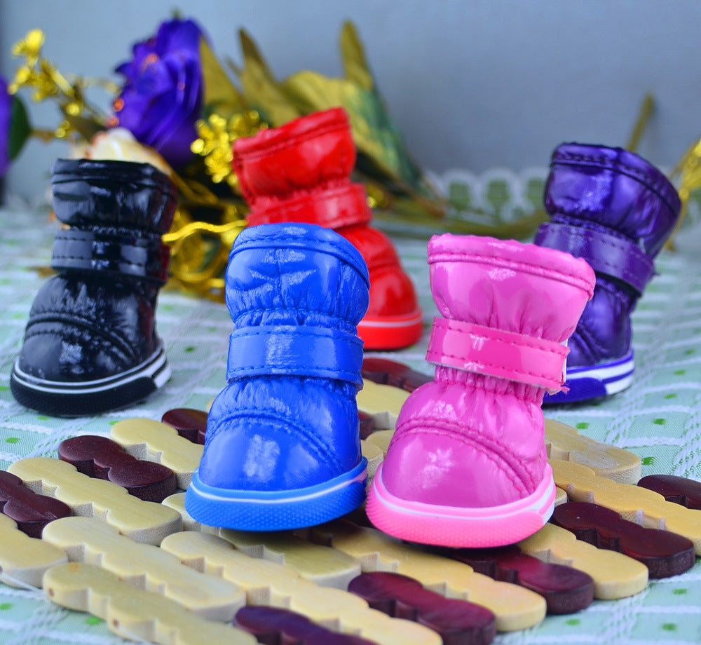 Pu Mirror Leather Warm Pet Dog Shoes In Winter