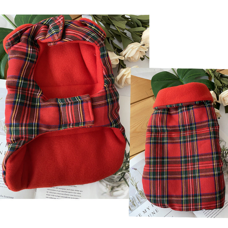 Warm Red Plaid Thickened Dog Vest