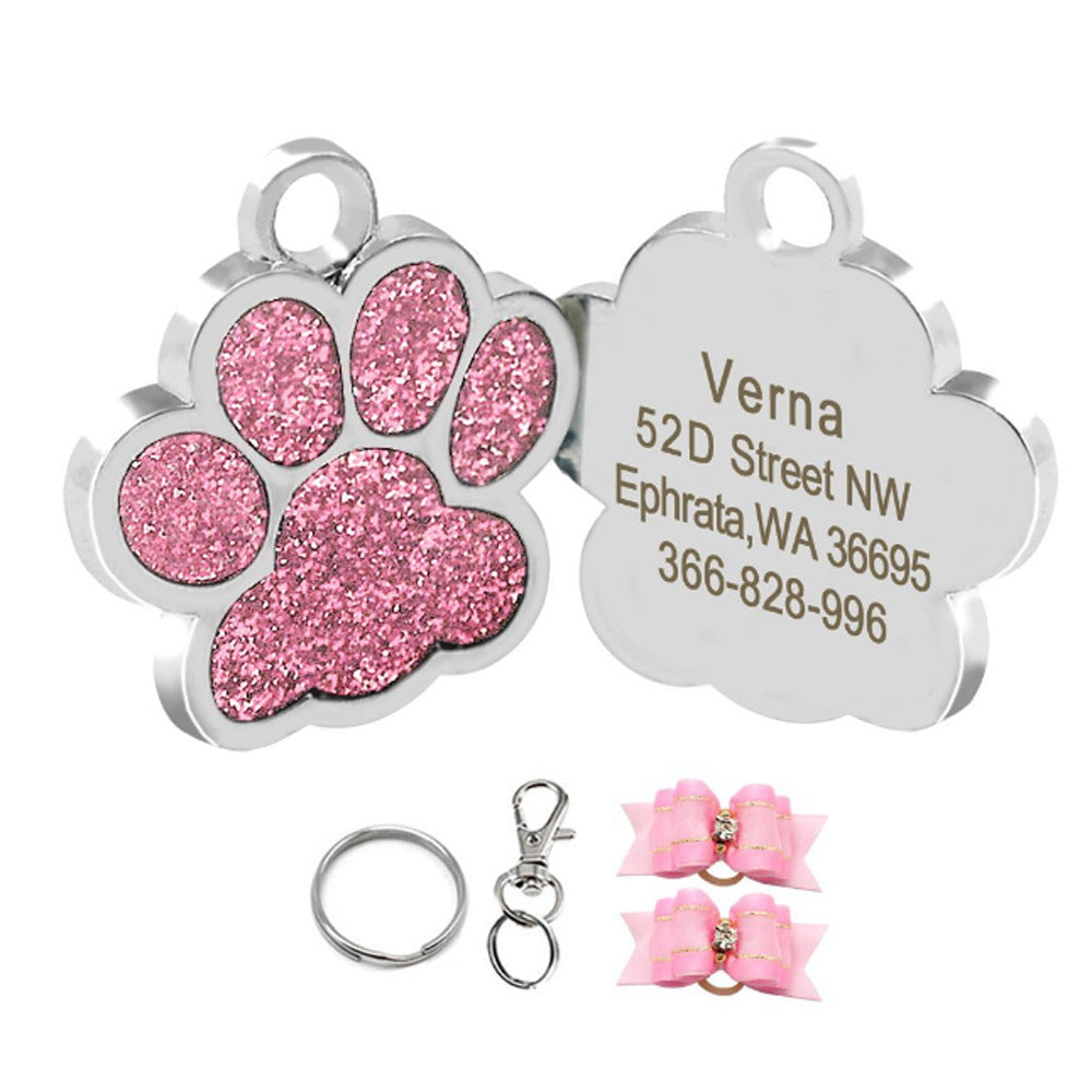 Zinc Alloy Custom Glitter Foot Paw Dog Tag