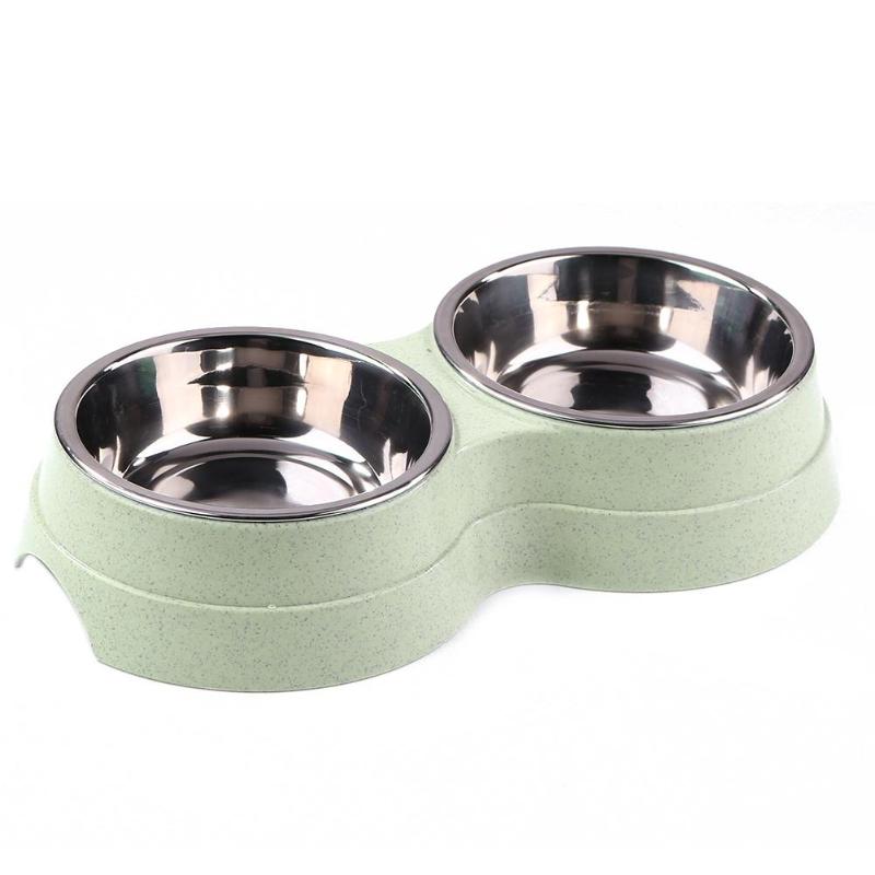 Havo Straw Plastic Round Two-In-One Double Bowl Stainless Steel Rice Bowl Pet Supplies Dog Bowl