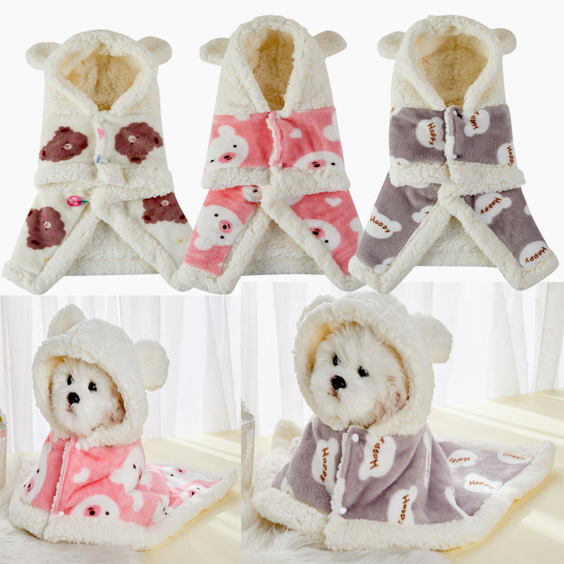 Thickened Flannel Hooded Shawl Pet Pajamas
