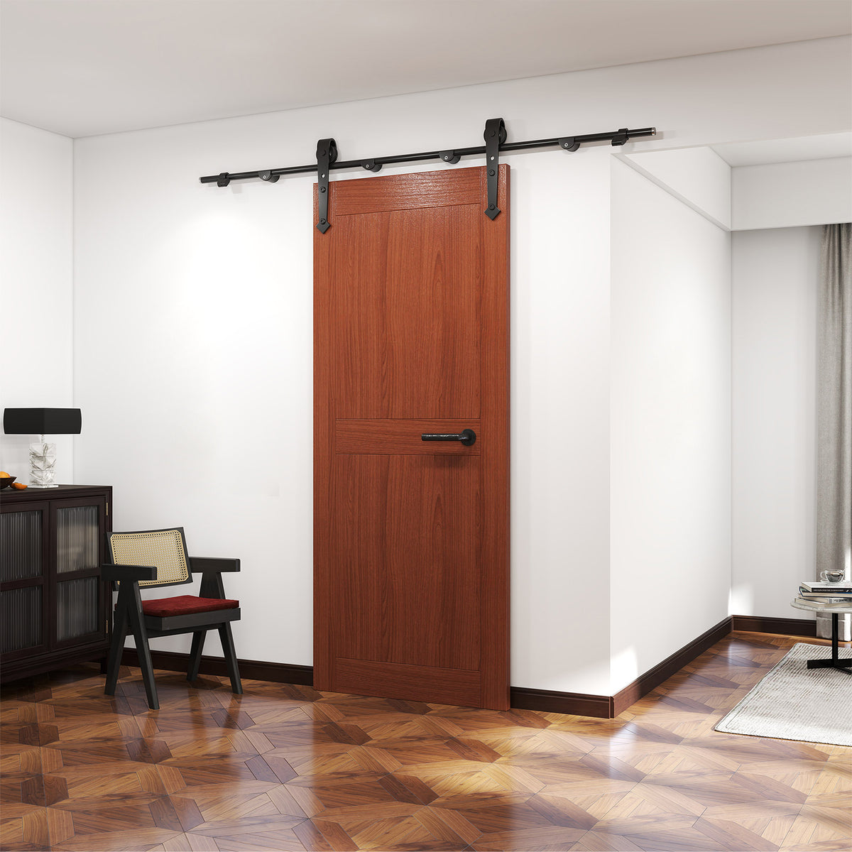 6Ft Barn Door Hardware Kit Heavy Duty Sliding Door Track Kit With Floor Guide For Interior Exterior Fit 30-32In Wide Panel Sword Style J Sha