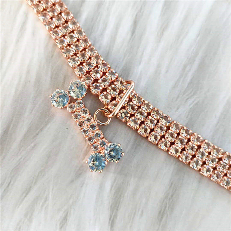 Three-Drain Drill Zircon Bone Pet Collar