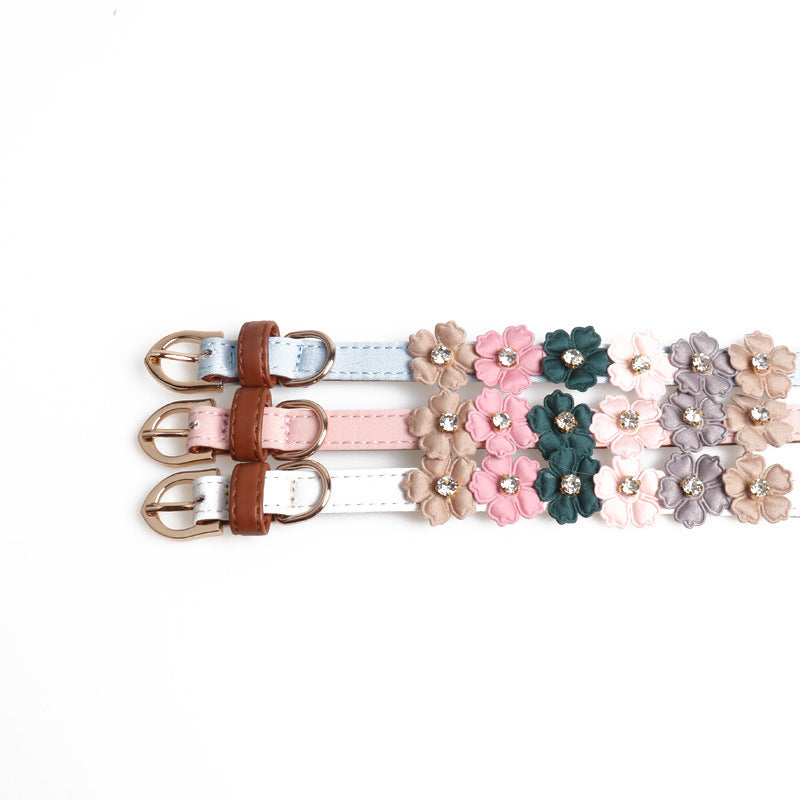 Pet Dog Flower Collar With Rhinestones