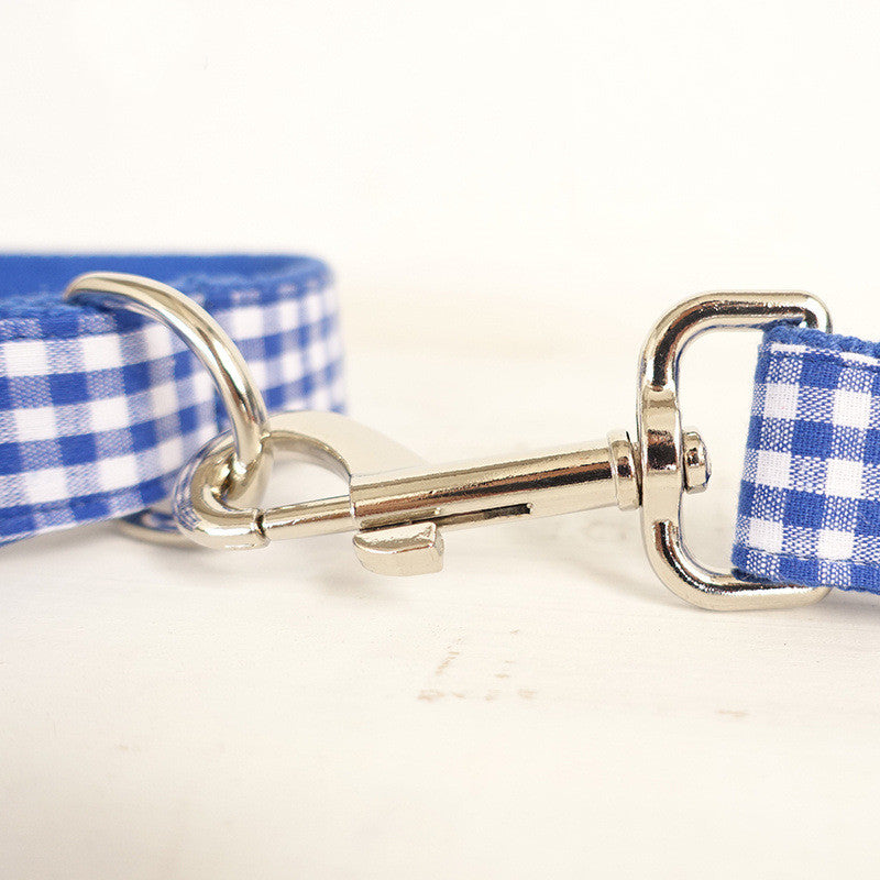 Personalized Tie Tie Blue Delicious Plaid Adjustable Dog Collar Leash Set