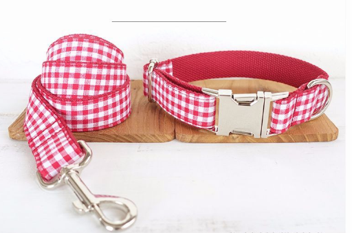 Red Plaid Polyester Pet Collar Set