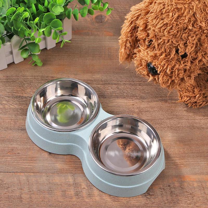 Havo Straw Plastic Round Two-In-One Double Bowl Stainless Steel Rice Bowl Pet Supplies Dog Bowl