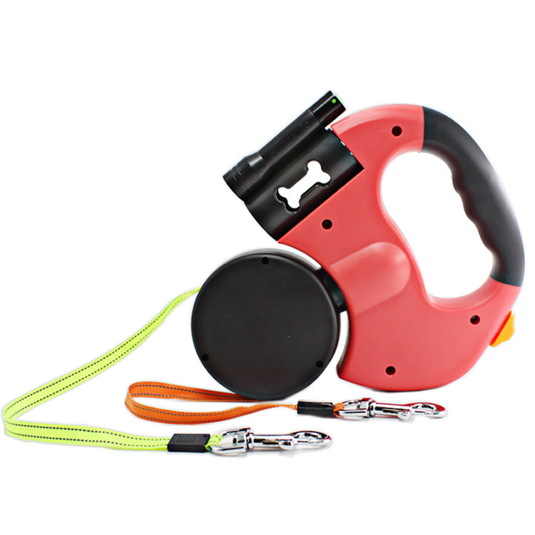 Dual Headed Retractable Dog Leash With Flashlight