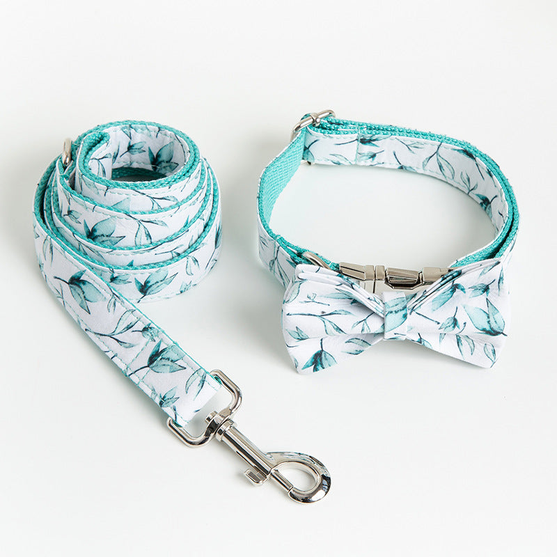 Tropical Leaf Dog Collar Leash Set