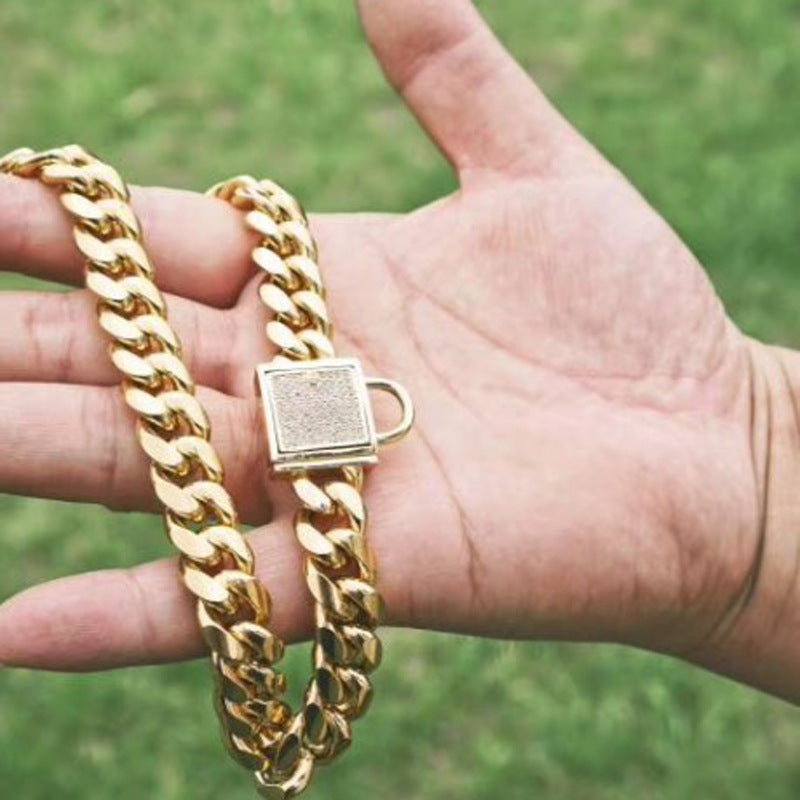 Gold Titanium Steel Dog Chain Collar