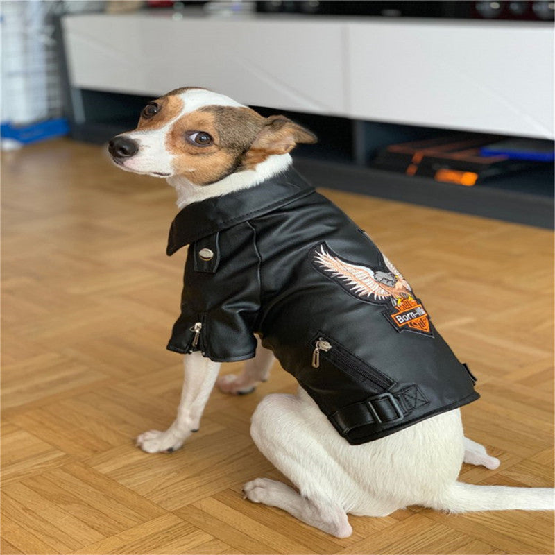 Small Dog Embroidered Eagle Artificial Leather Jacket