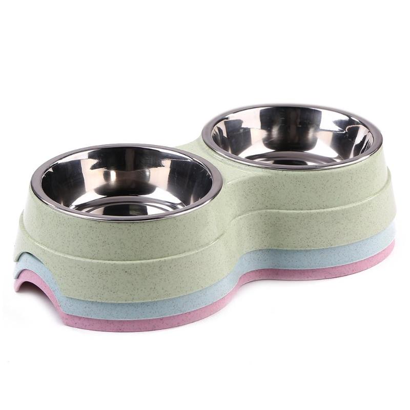 Havo Straw Plastic Round Two-In-One Double Bowl Stainless Steel Rice Bowl Pet Supplies Dog Bowl