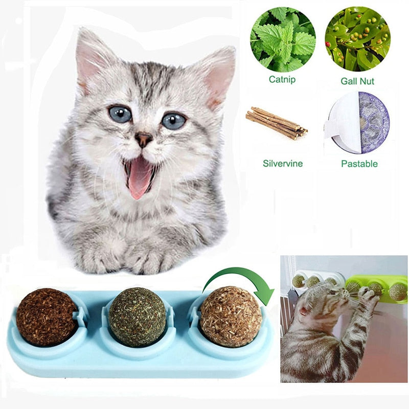 3-Piece Self-Adhesive Catnip Lick Ball