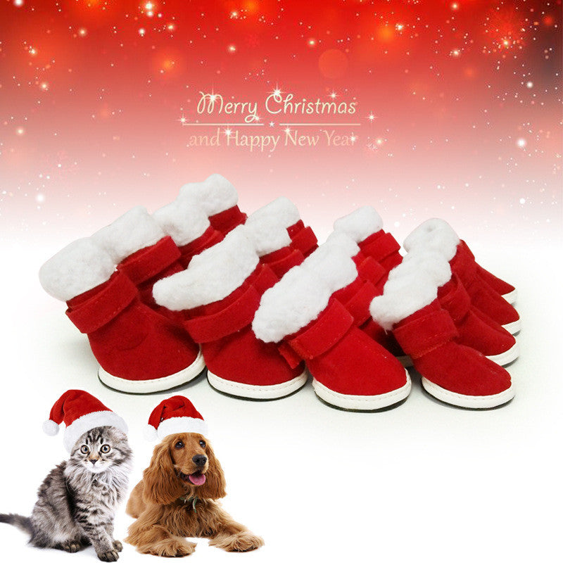 Warm Plush Christmas Pet Shoes