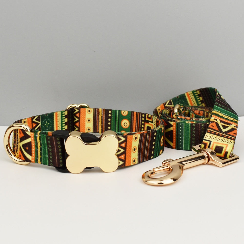 Ethnic Style Printed Pet Collar and Leash